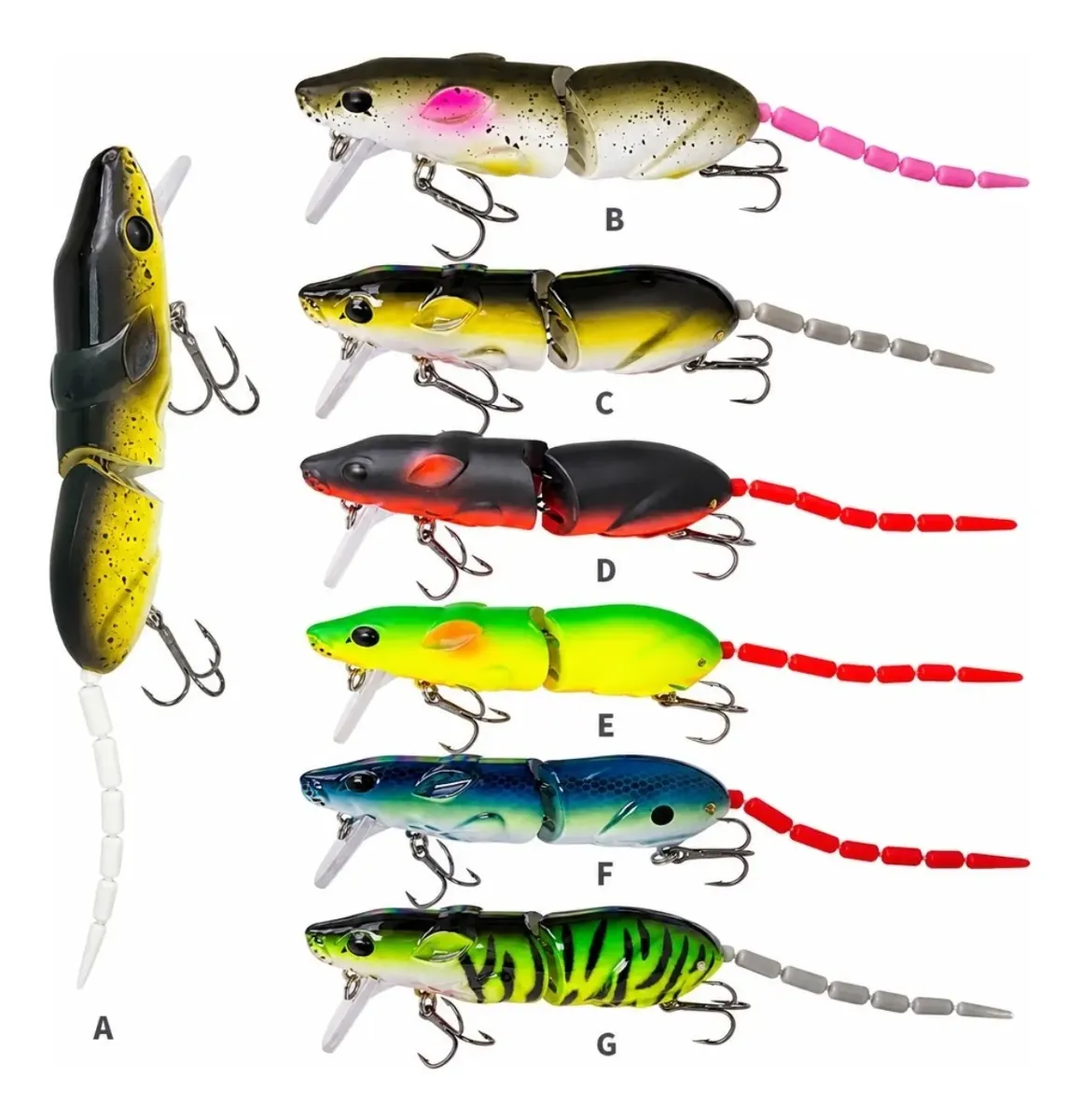 Señuelo Ratón Articulado Pesca Agua Dulce 7 Piezas 155mm 15g
